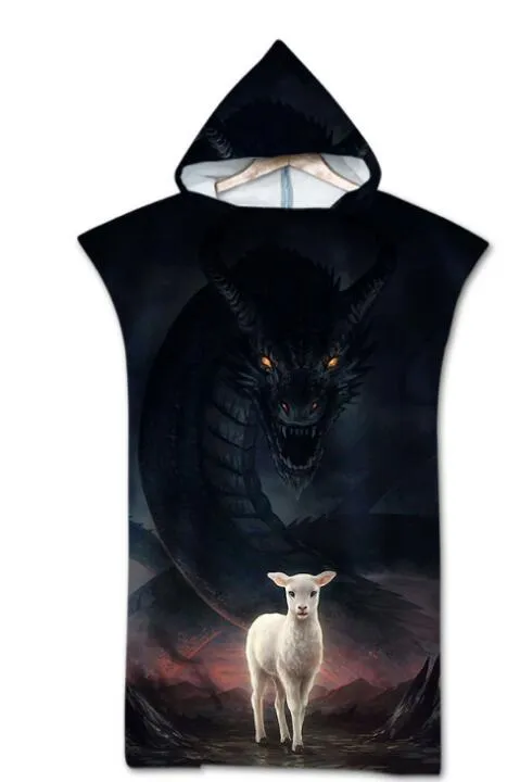 Fashion Quick Drying Changing Robe Beach Towel Animal Pattern Hooded Bath Towel Poncho Bathrobe Towels Adult Sport Cloak