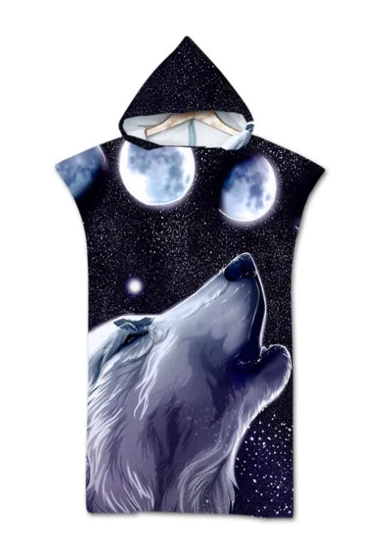 Fashion Quick Drying Changing Robe Beach Towel Animal Pattern Hooded Bath Towel Poncho Bathrobe Towels Adult Sport Cloak