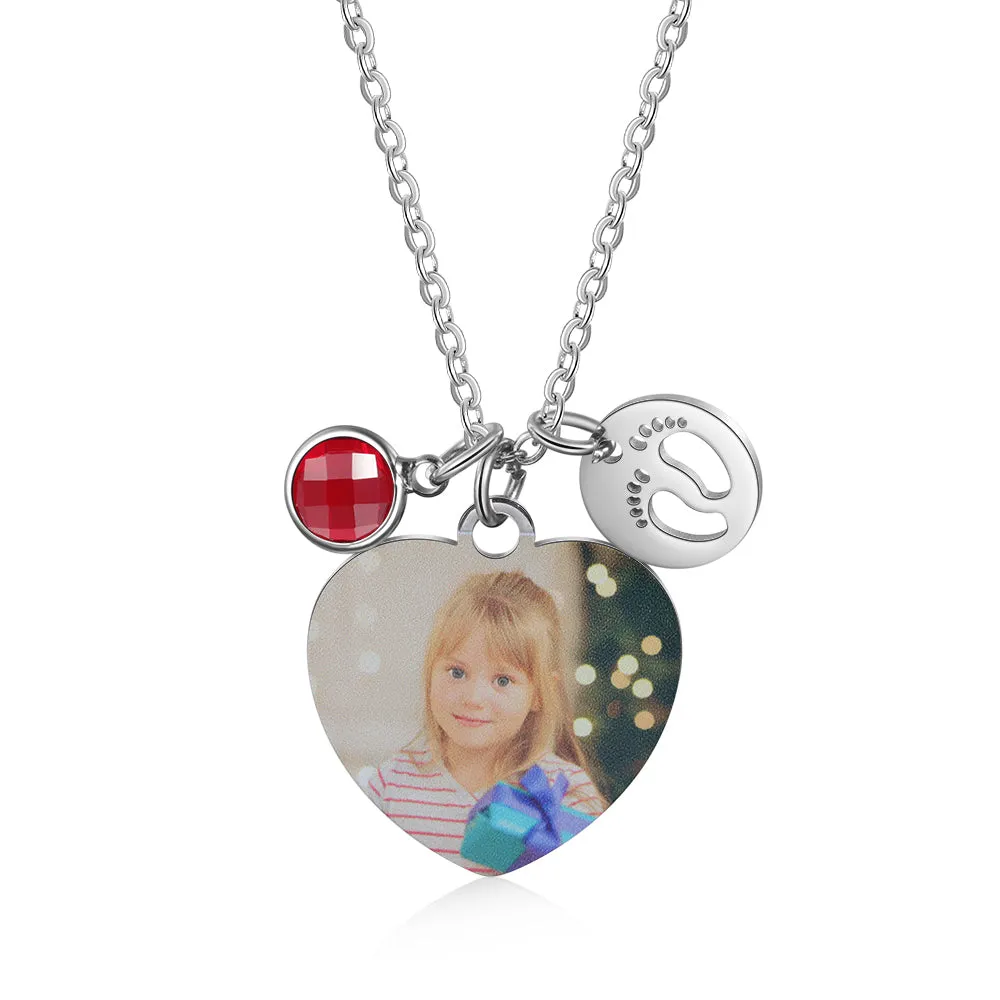 Heart Necklace With Picture - Baby Foot Necklace With Picture Gift For Princess