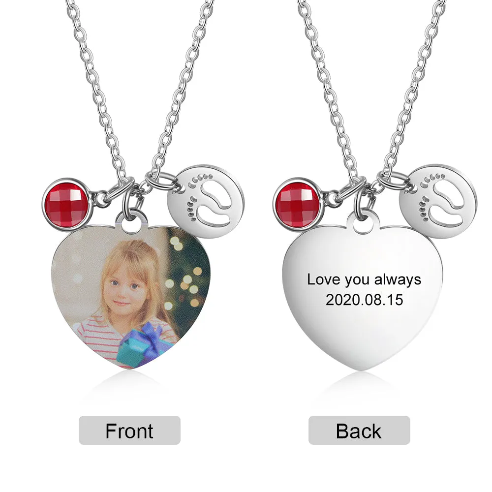 Heart Necklace With Picture - Baby Foot Necklace With Picture Gift For Princess