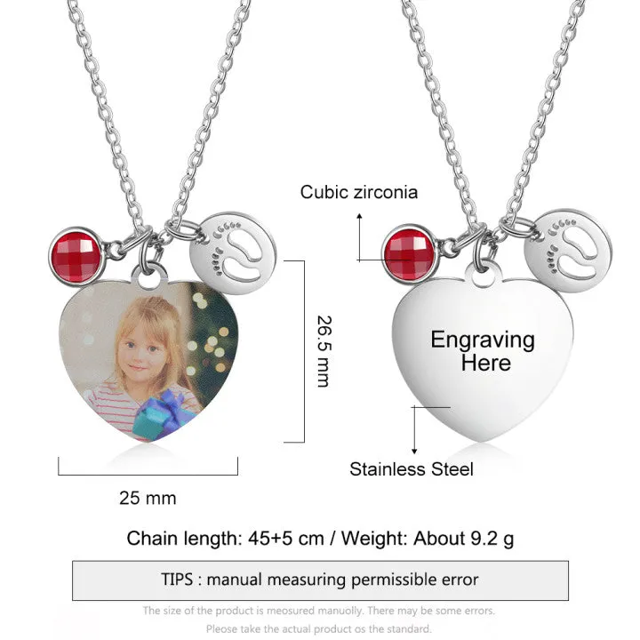 Heart Necklace With Picture - Baby Foot Necklace With Picture Gift For Princess