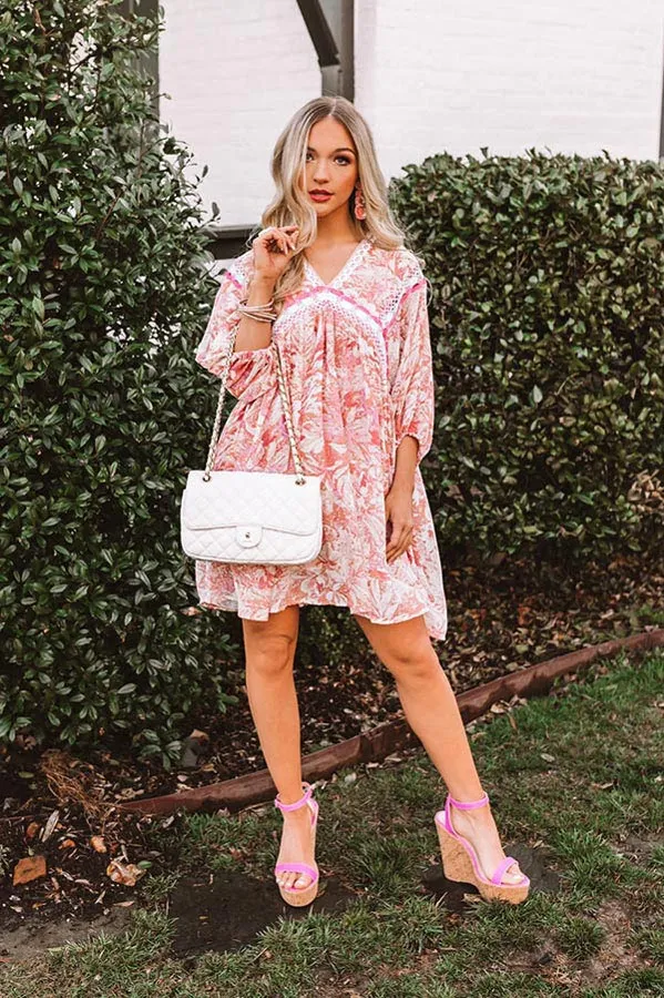 Jetting To Fiji Babydoll Dress In Pink