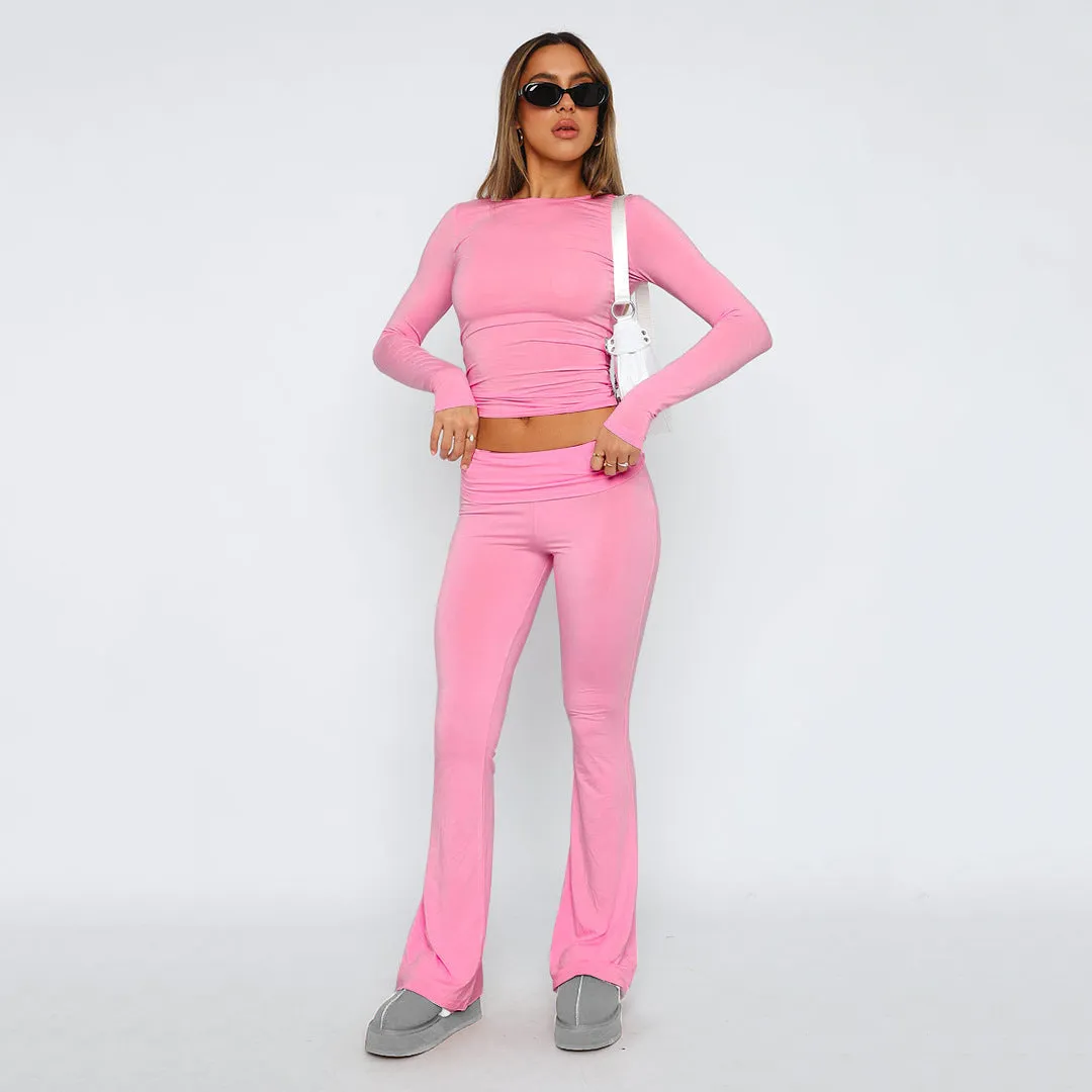Joskaa college outfits 2024 New Fashion Solid Color Comfortable Slim Slimming Low Waist Flared Pants Suit
