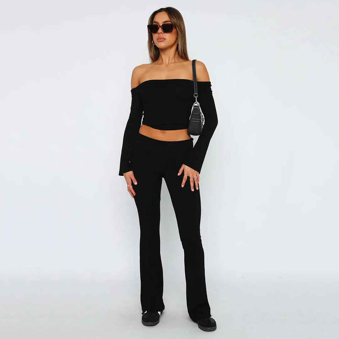 Joskaa college outfits 2024 New Fashion Solid Color Comfortable Slim Slimming Low Waist Flared Pants Suit