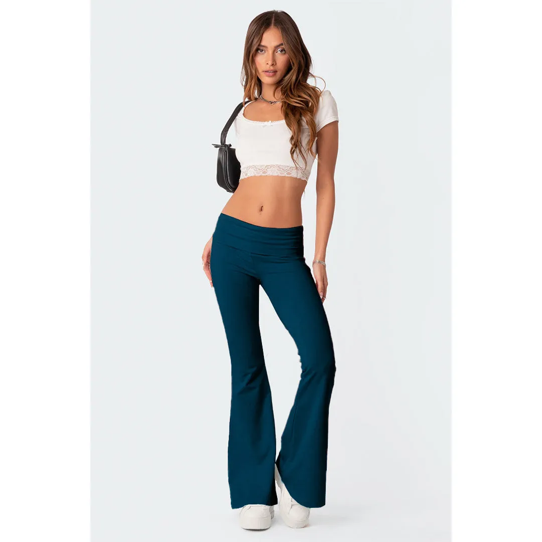 Joskaa college outfits 2024 New Fashion Solid Color Comfortable Slim Slimming Low Waist Flared Pants Suit