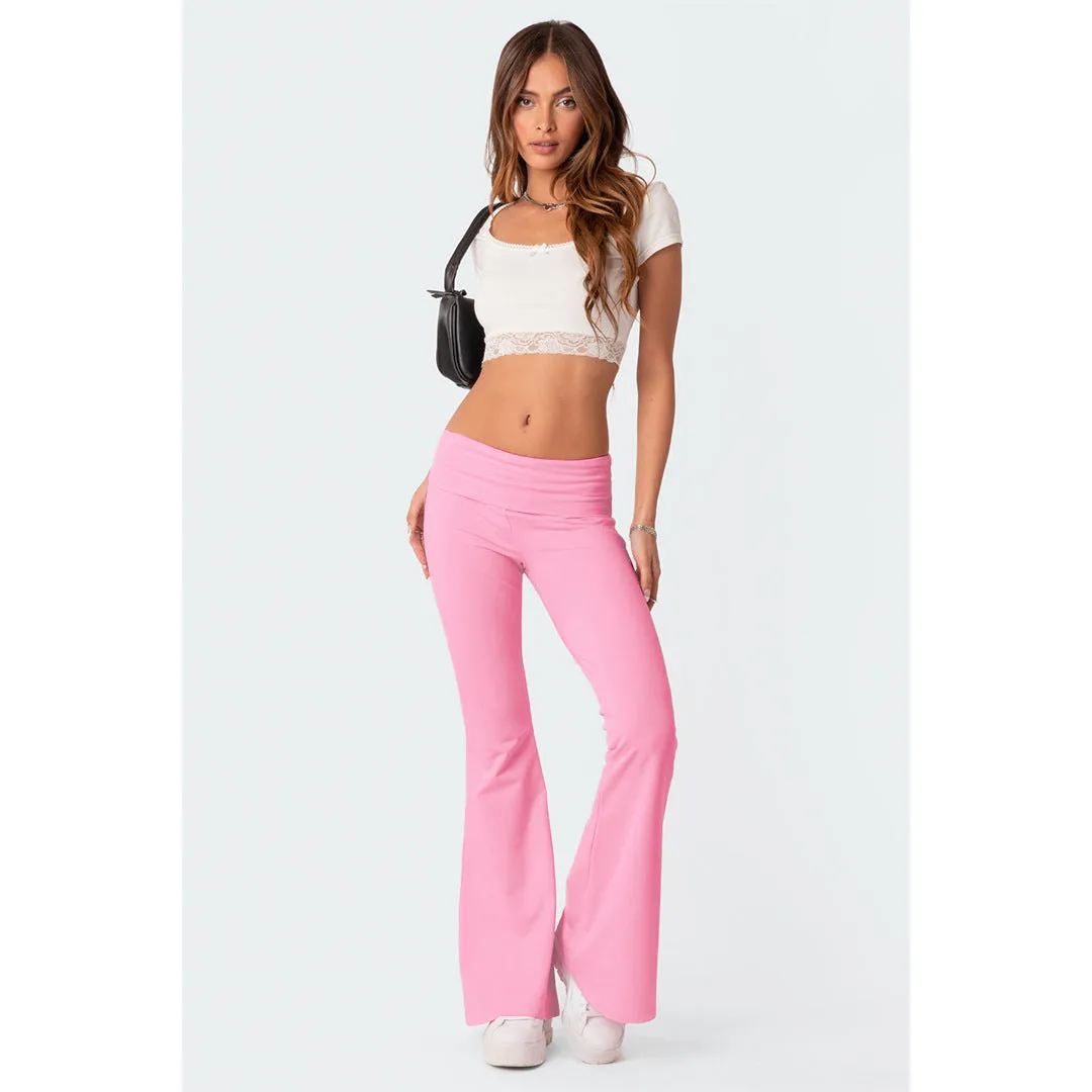 Joskaa college outfits 2024 New Fashion Solid Color Comfortable Slim Slimming Low Waist Flared Pants Suit