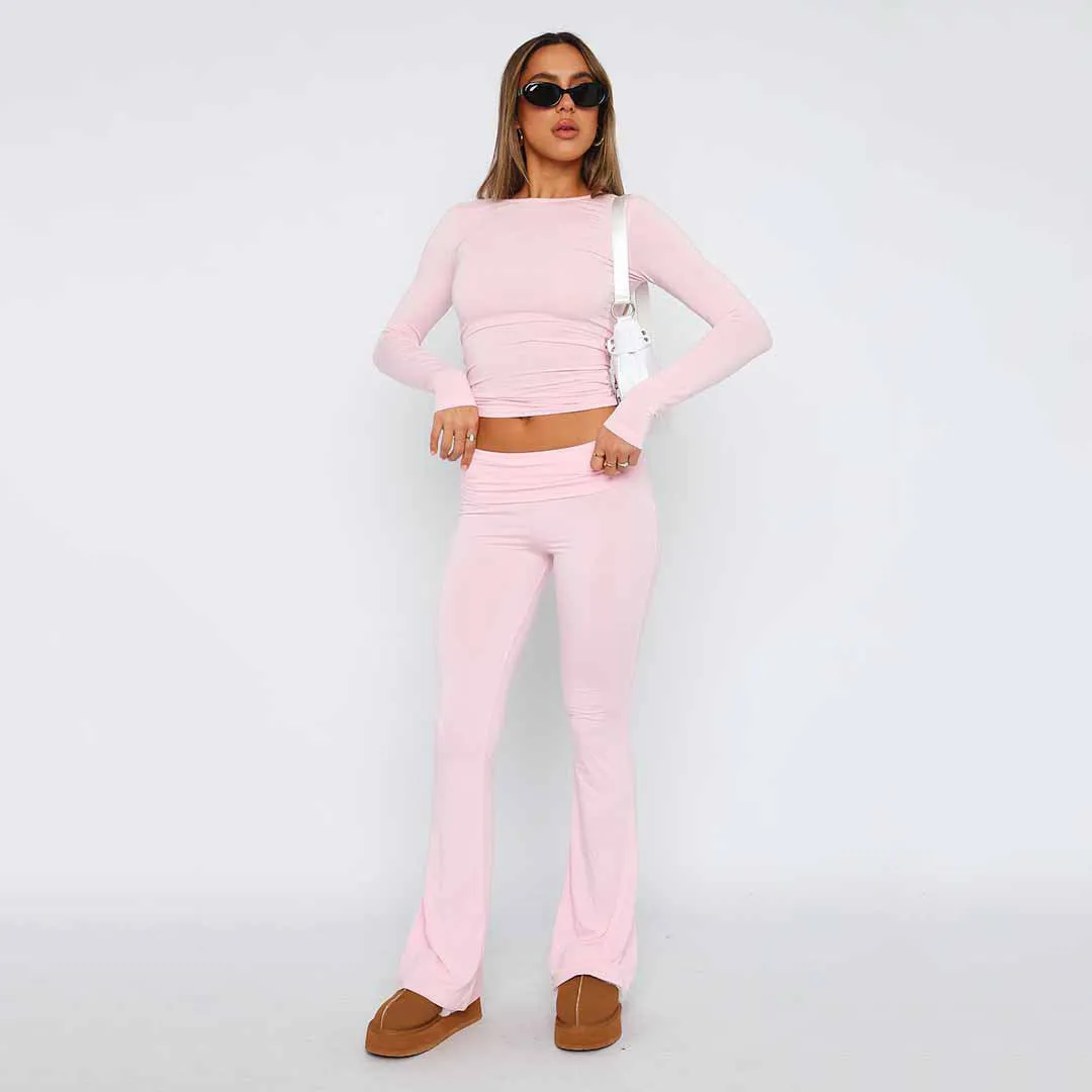 Joskaa college outfits 2024 New Fashion Solid Color Comfortable Slim Slimming Low Waist Flared Pants Suit