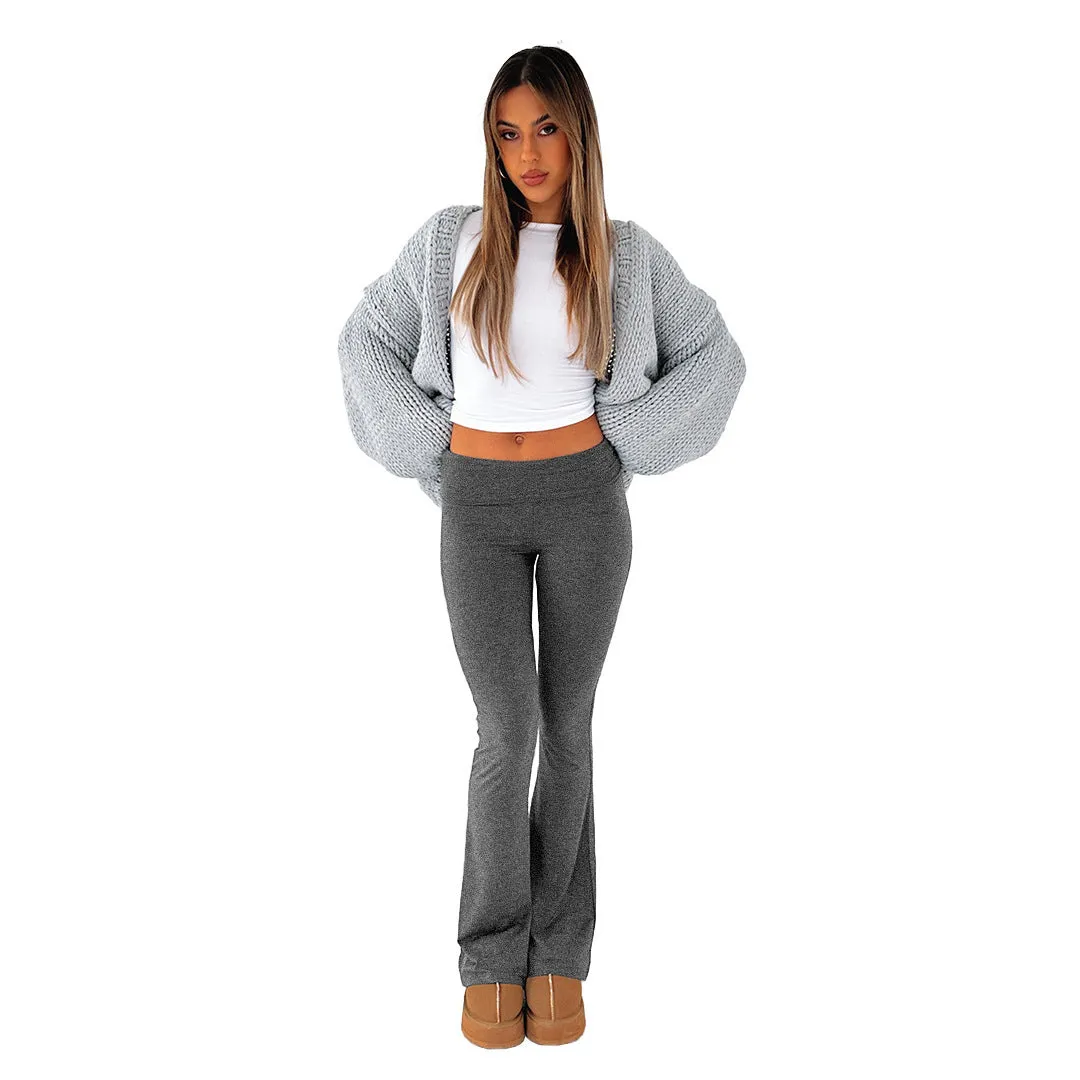Joskaa college outfits 2024 New Fashion Solid Color Comfortable Slim Slimming Low Waist Flared Pants Suit