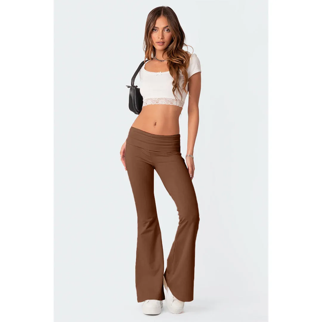 Joskaa college outfits 2024 New Fashion Solid Color Comfortable Slim Slimming Low Waist Flared Pants Suit