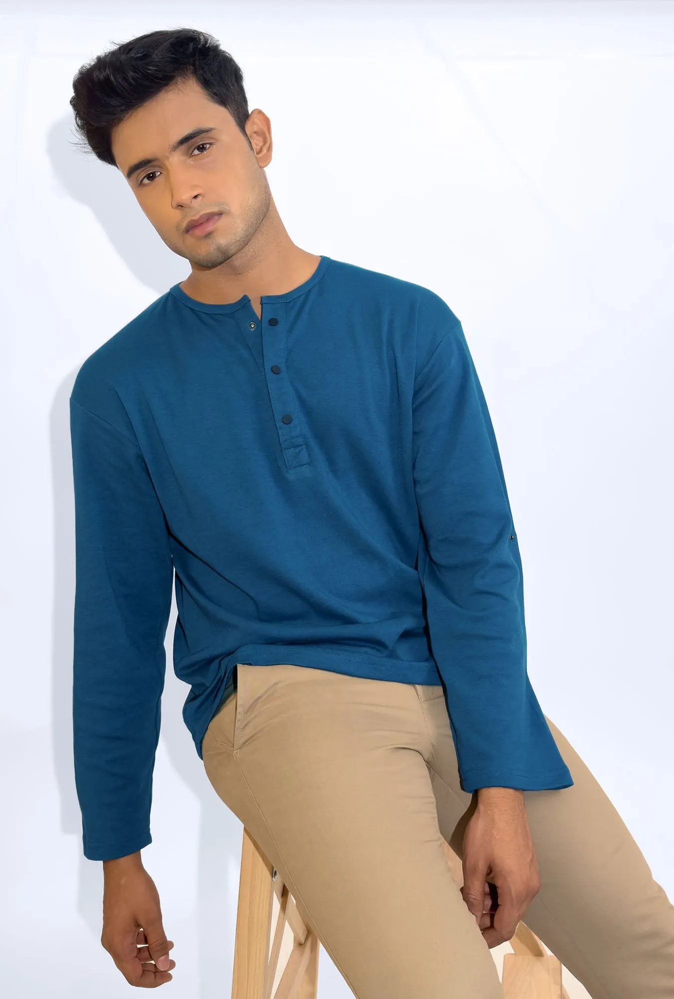 Men's Henley Shirt - Deep Waters