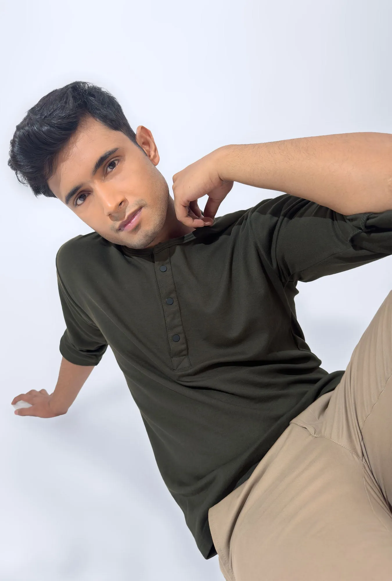 Men's Henley Shirt - Lunar Green
