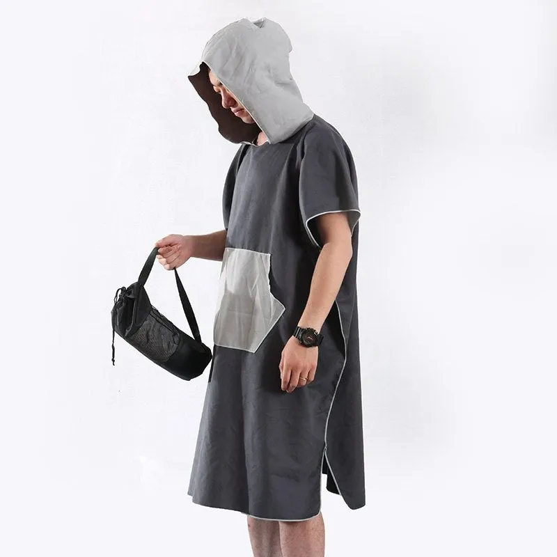 Microfiber Wetsuit Changing Robe Poncho with hood Quick Dry Hooded Towels for Swim Beach & Pool Compact & Lightweight Swim Towel