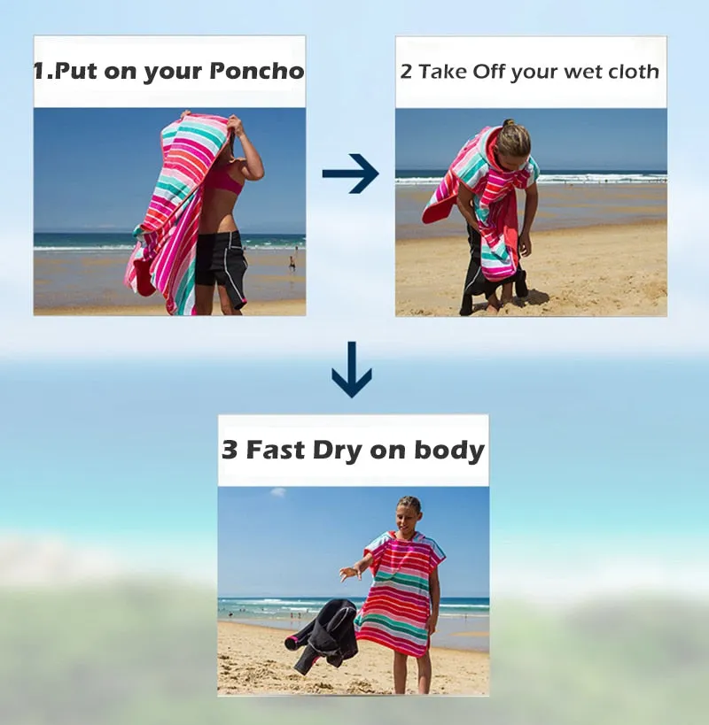 Microfiber Wetsuit Changing Robe Poncho with hood Quick Dry Hooded Towels for Swim Beach & Pool Compact & Lightweight Swim Towel