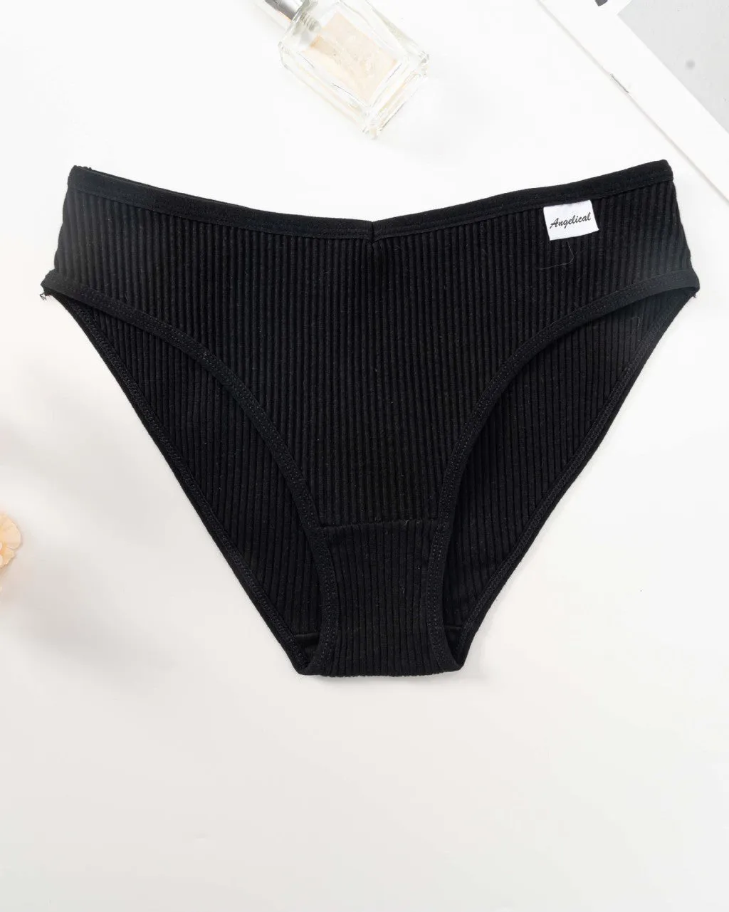 Mid-Waist High-Elastic Butt-Lifting Ribbed Underwear Women