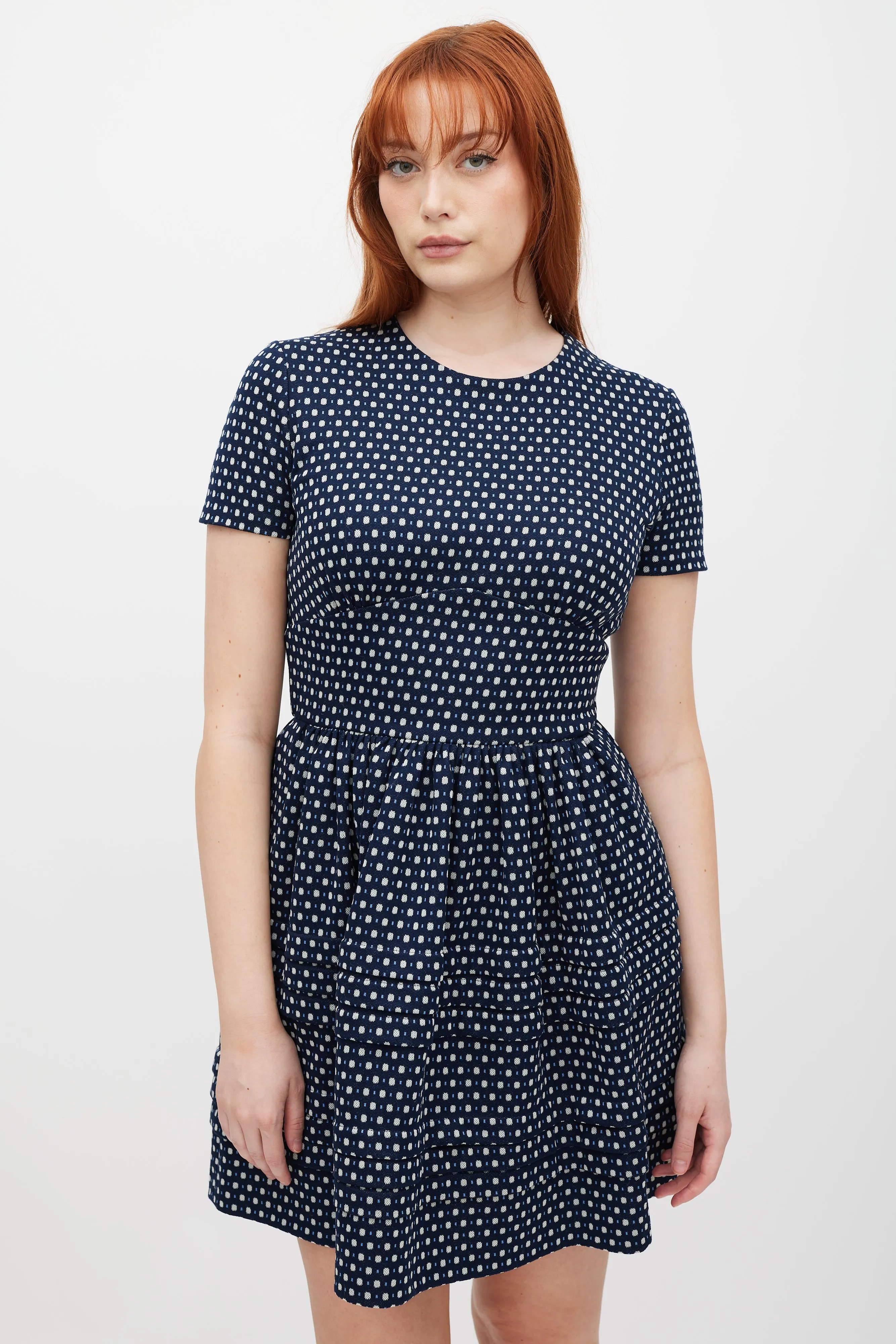 Navy & White Woven Polka Dot Dress