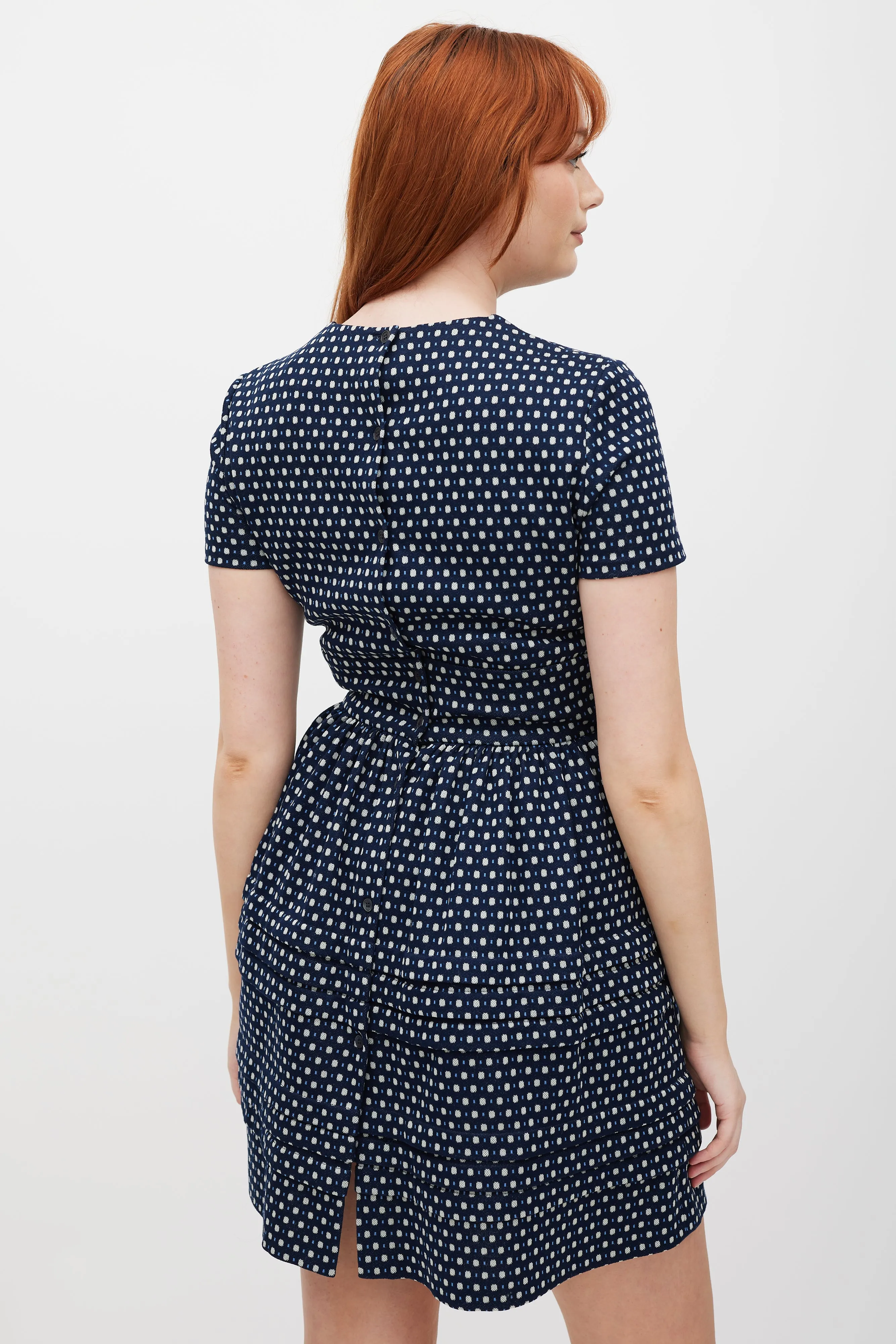 Navy & White Woven Polka Dot Dress
