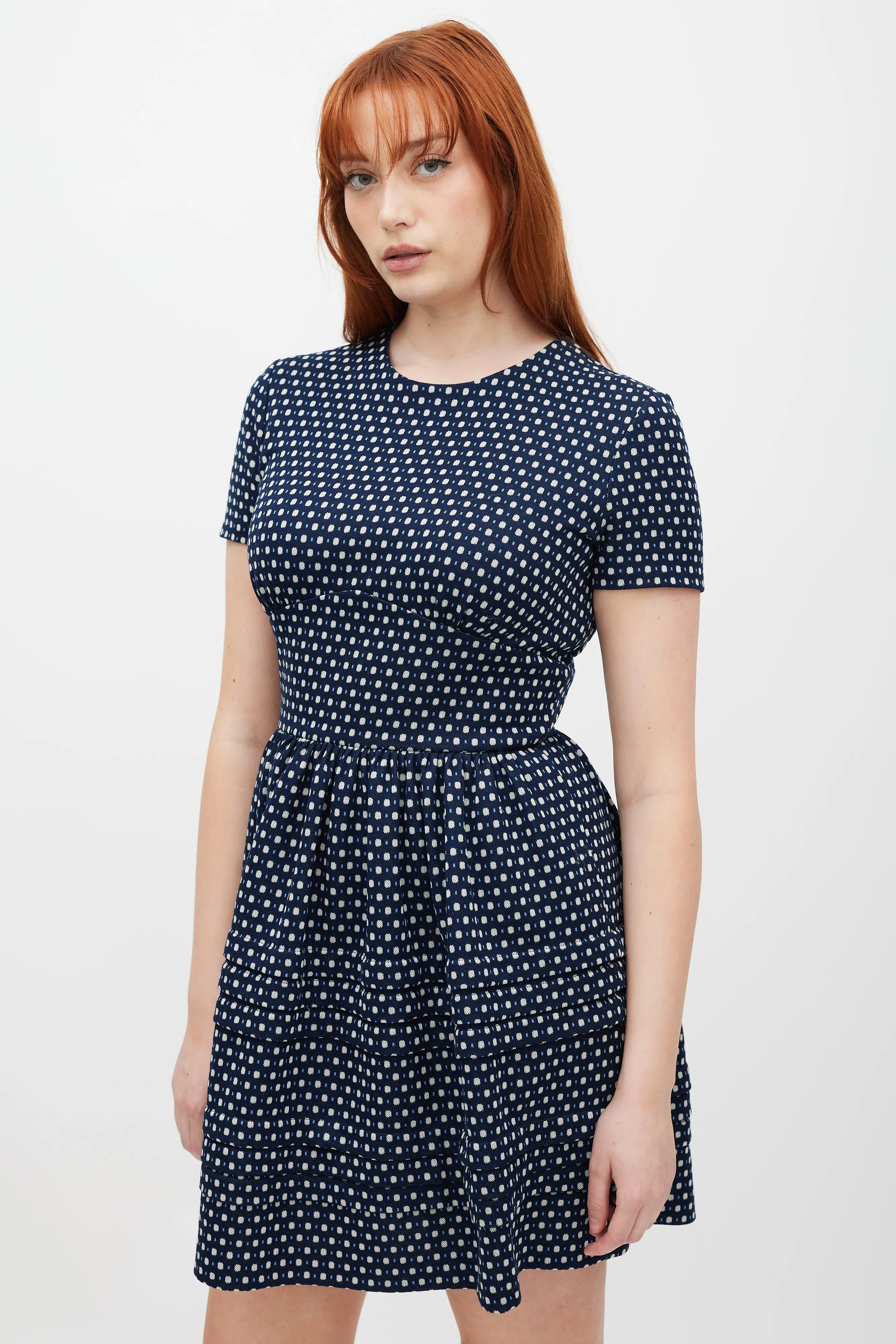 Navy & White Woven Polka Dot Dress