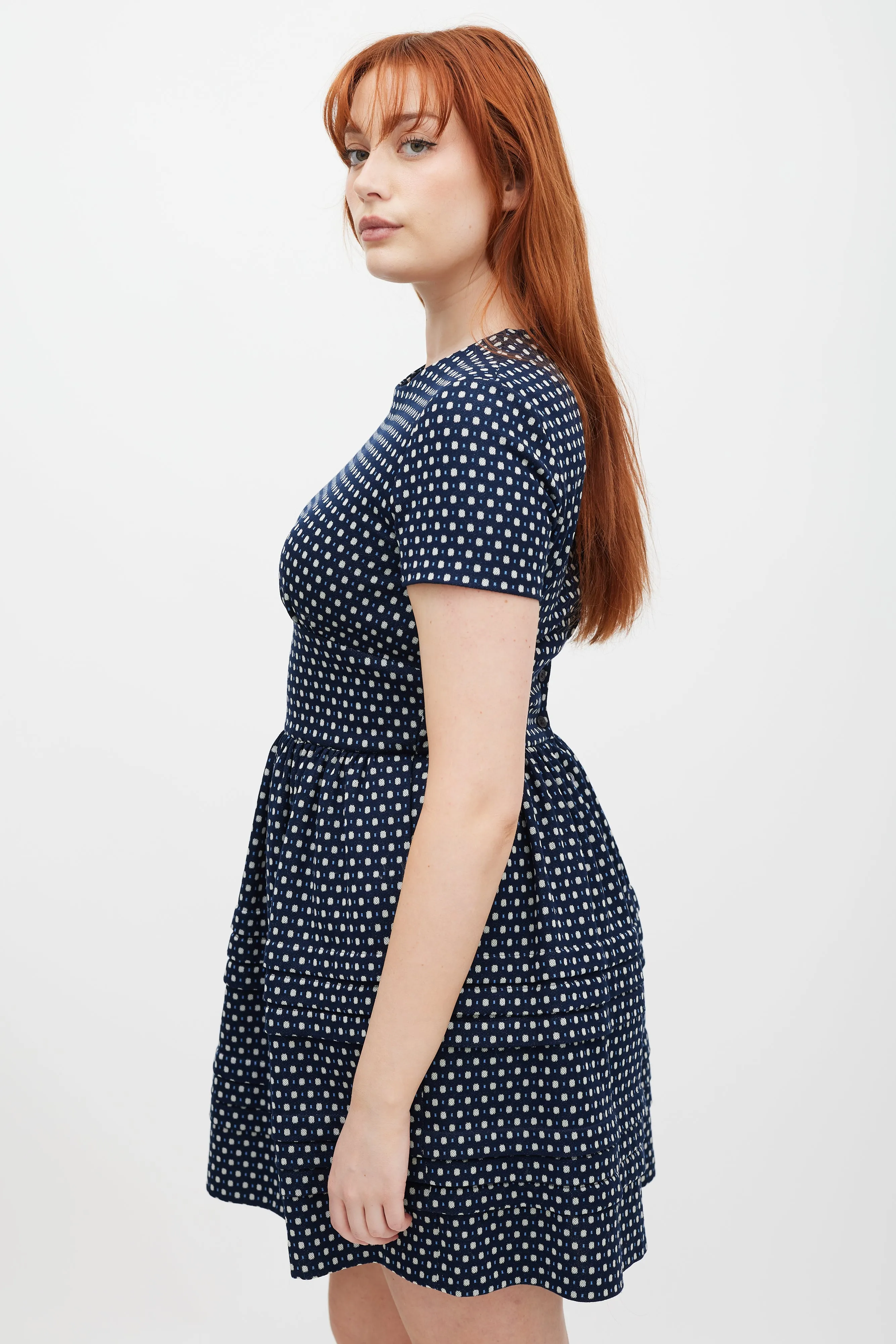 Navy & White Woven Polka Dot Dress