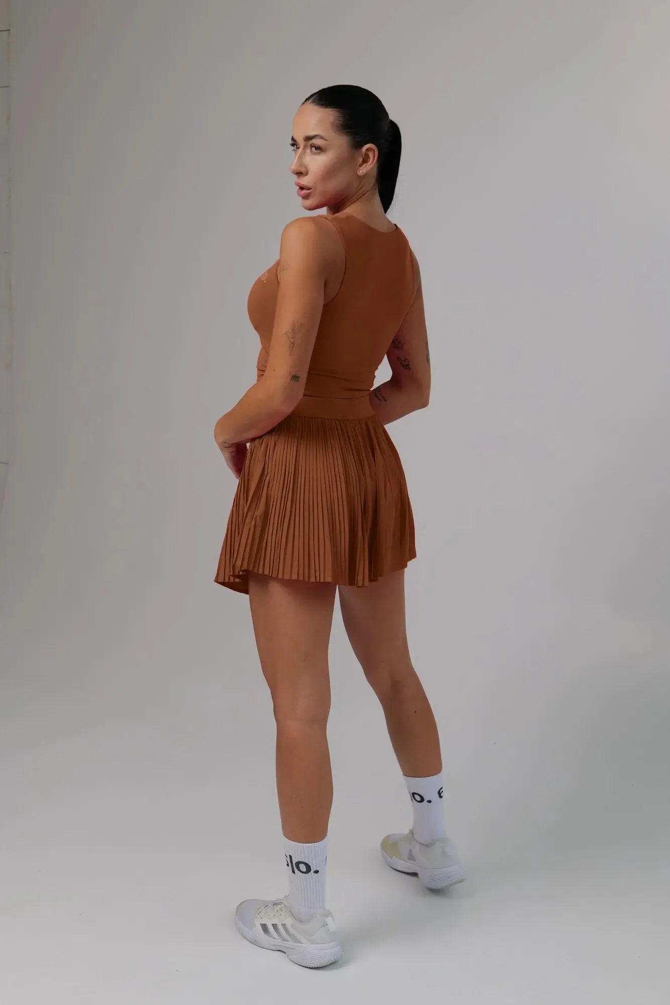 Pink color top and pleated skirt set