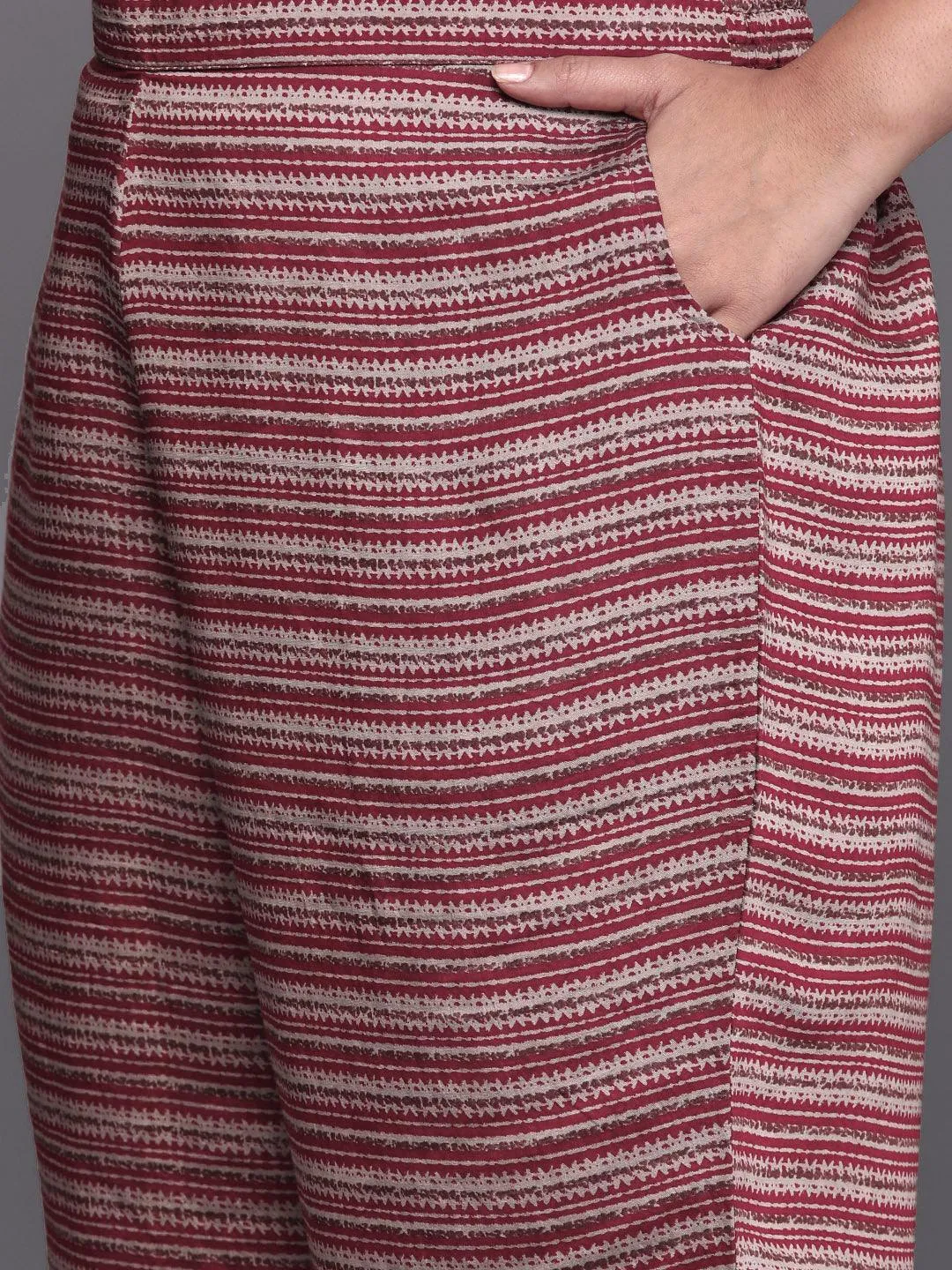 Plus Size Maroon Printed Silk Blend Straight Kurta Set