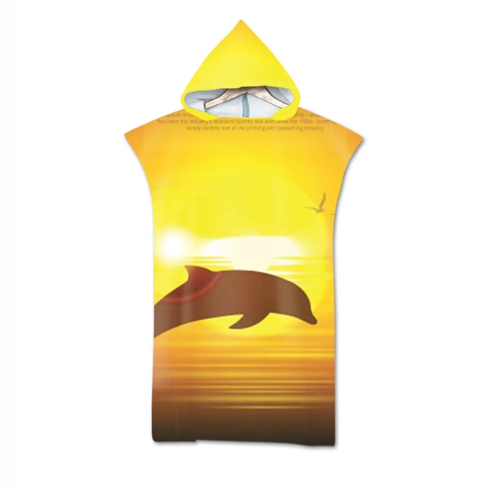 Printed Microfiber Hooded Bath Beach Towel Quick Drying Wetsuit Changing Robe Poncho Surf Towel for Swimming Outdooor Bathrobe