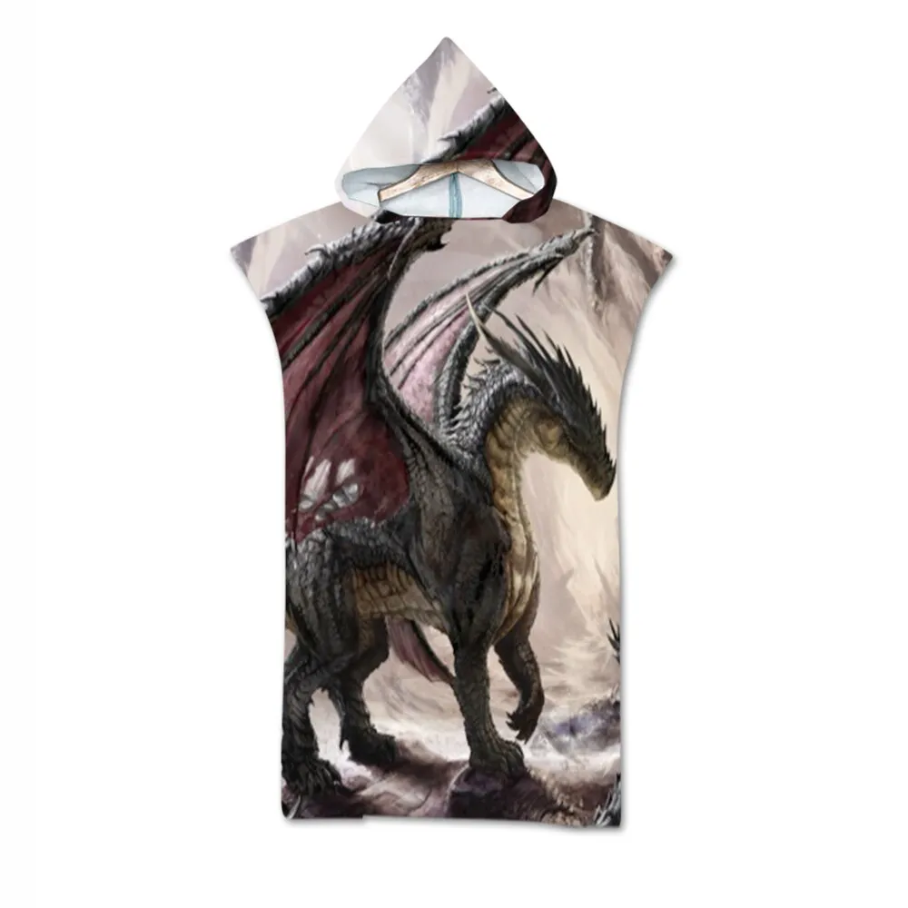Printed Microfiber Hooded Bath Beach Towel Quick Drying Wetsuit Changing Robe Poncho Surf Towel for Swimming Outdooor Bathrobe