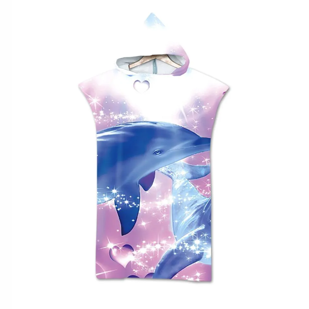 Printed Microfiber Hooded Bath Beach Towel Quick Drying Wetsuit Changing Robe Poncho Surf Towel for Swimming Outdooor Bathrobe