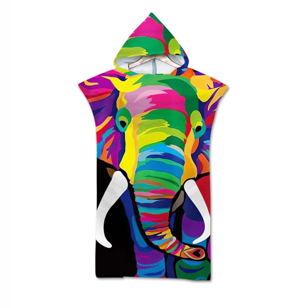 Printed Microfiber Hooded Bath Beach Towel Quick Drying Wetsuit Changing Robe Poncho Surf Towel for Swimming Outdooor Bathrobe
