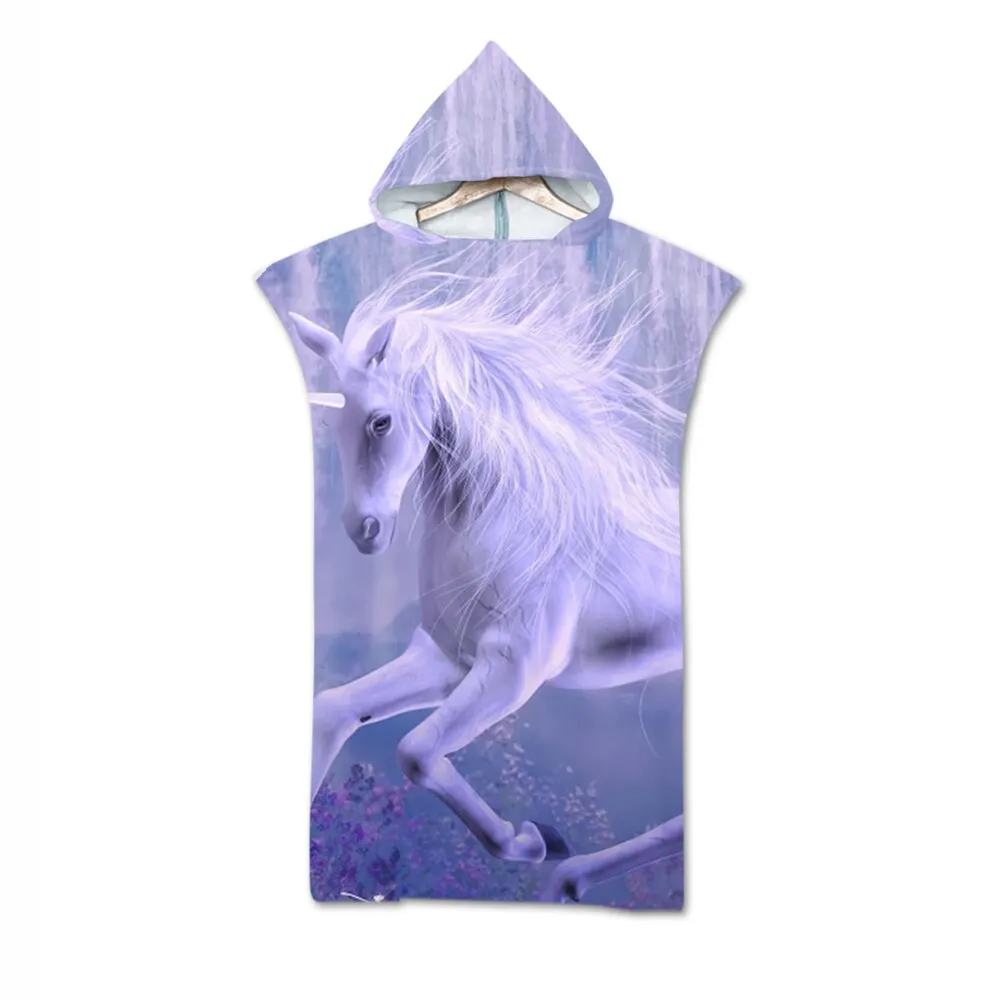 Printed Microfiber Hooded Bath Beach Towel Quick Drying Wetsuit Changing Robe Poncho Surf Towel for Swimming Outdooor Bathrobe