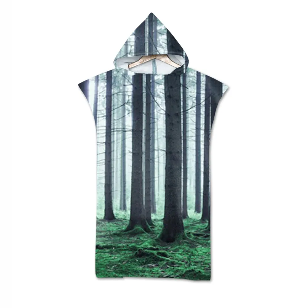 Printed Microfiber Hooded Bath Beach Towel Quick Drying Wetsuit Changing Robe Poncho Surf Towel for Swimming Outdooor Bathrobe