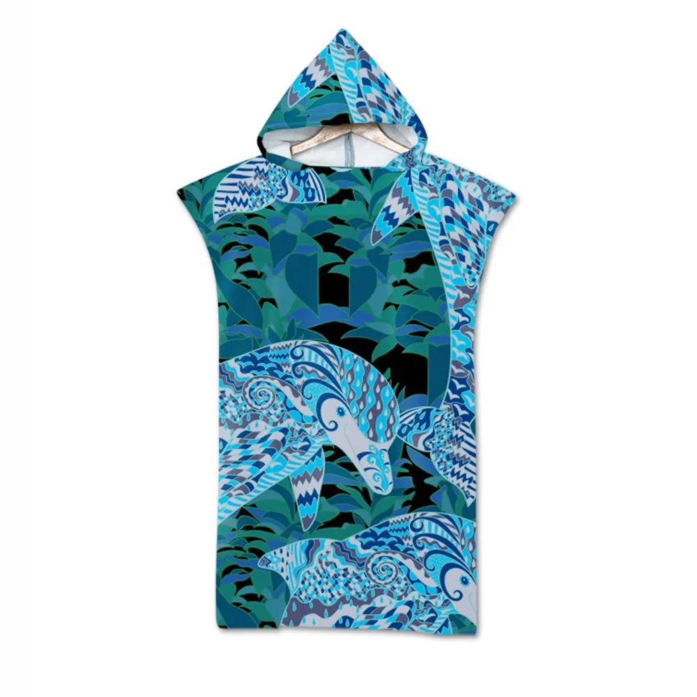 Printed Microfiber Hooded Bath Beach Towel Quick Drying Wetsuit Changing Robe Poncho Surf Towel for Swimming Outdooor Bathrobe