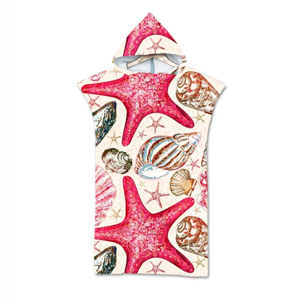 Printed Microfiber Hooded Bath Beach Towel Quick Drying Wetsuit Changing Robe Poncho Surf Towel for Swimming Outdooor Bathrobe