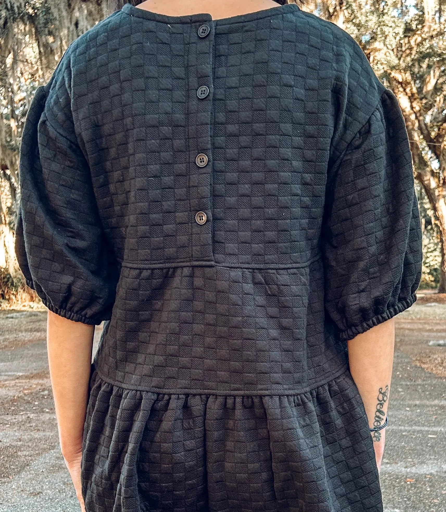 Quilted Babydoll Dress | Black