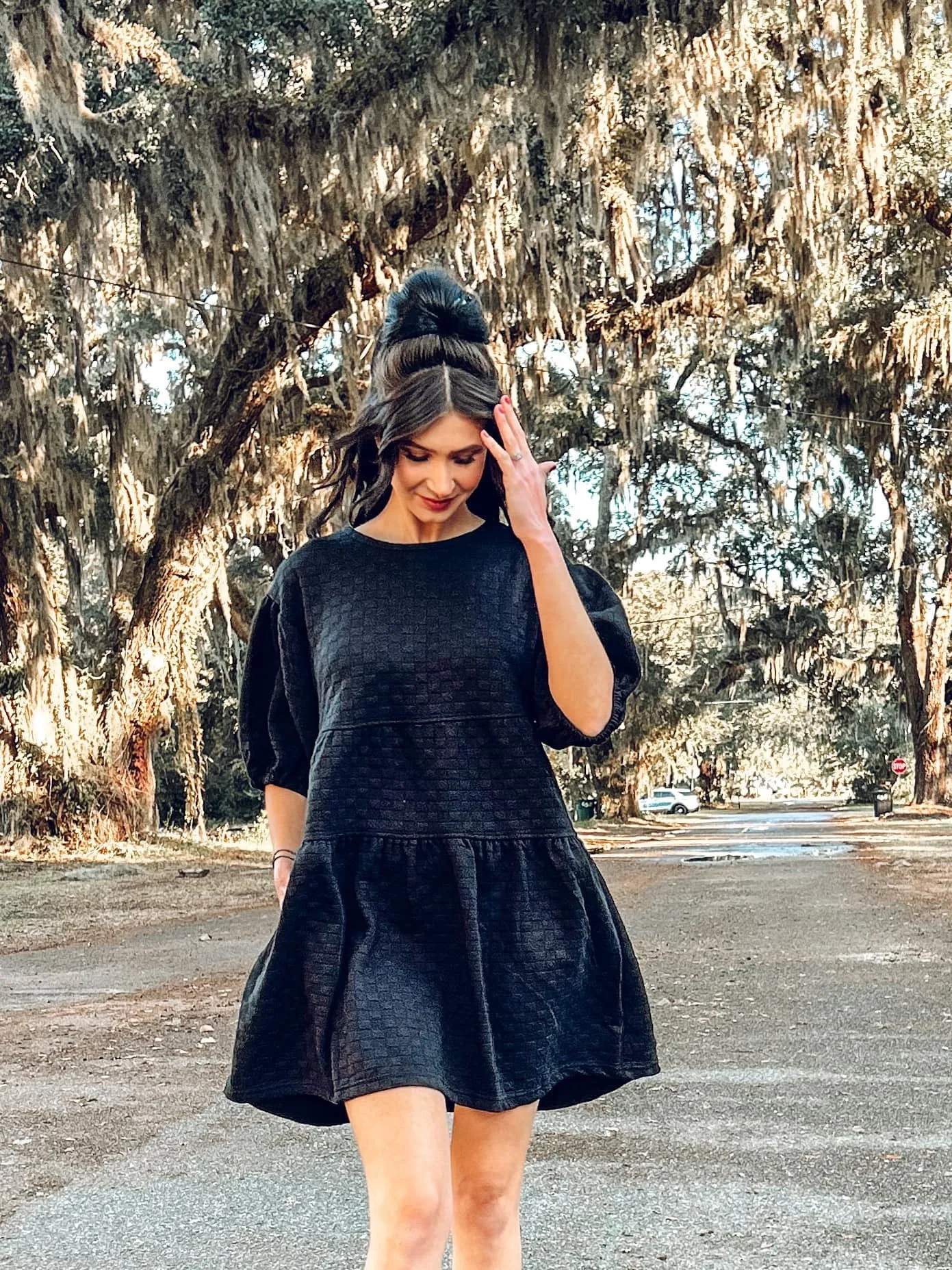 Quilted Babydoll Dress | Black