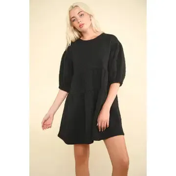Quilted Babydoll Dress | Black