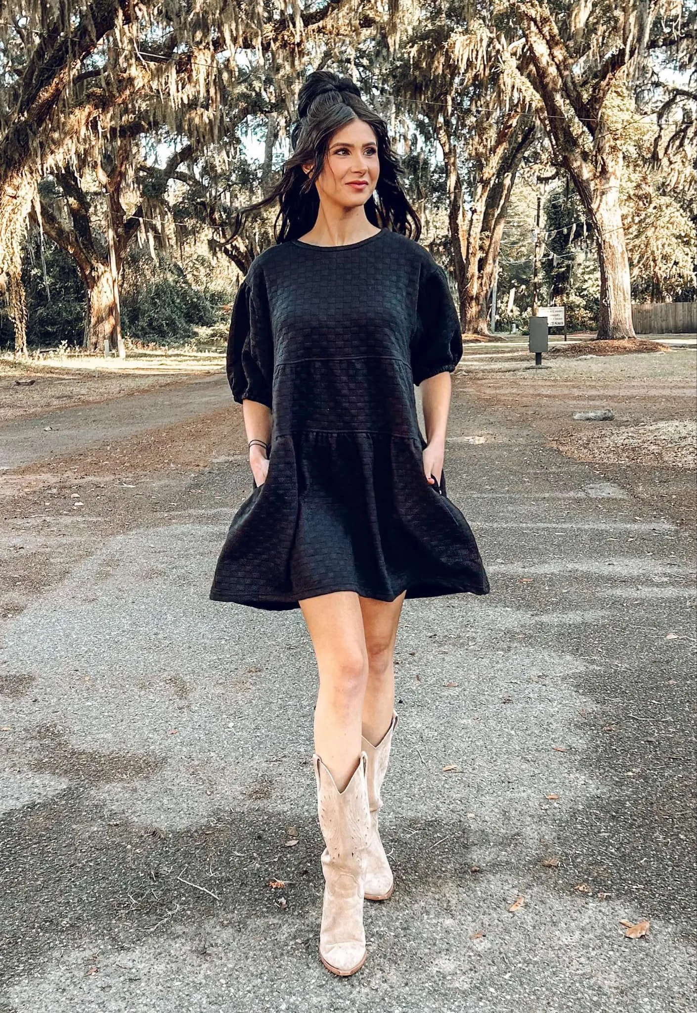 Quilted Babydoll Dress | Black
