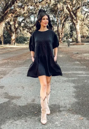 Quilted Babydoll Dress | Black