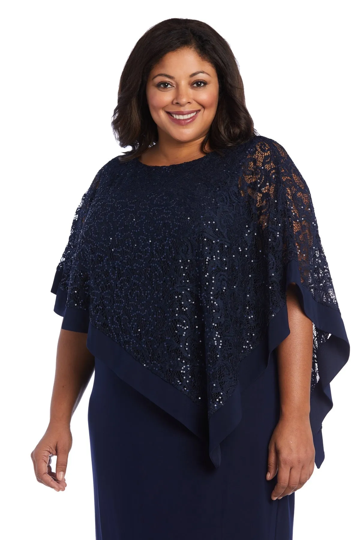 R&M Richards Women's Plus Size Sequin Lace Poncho Party Dress