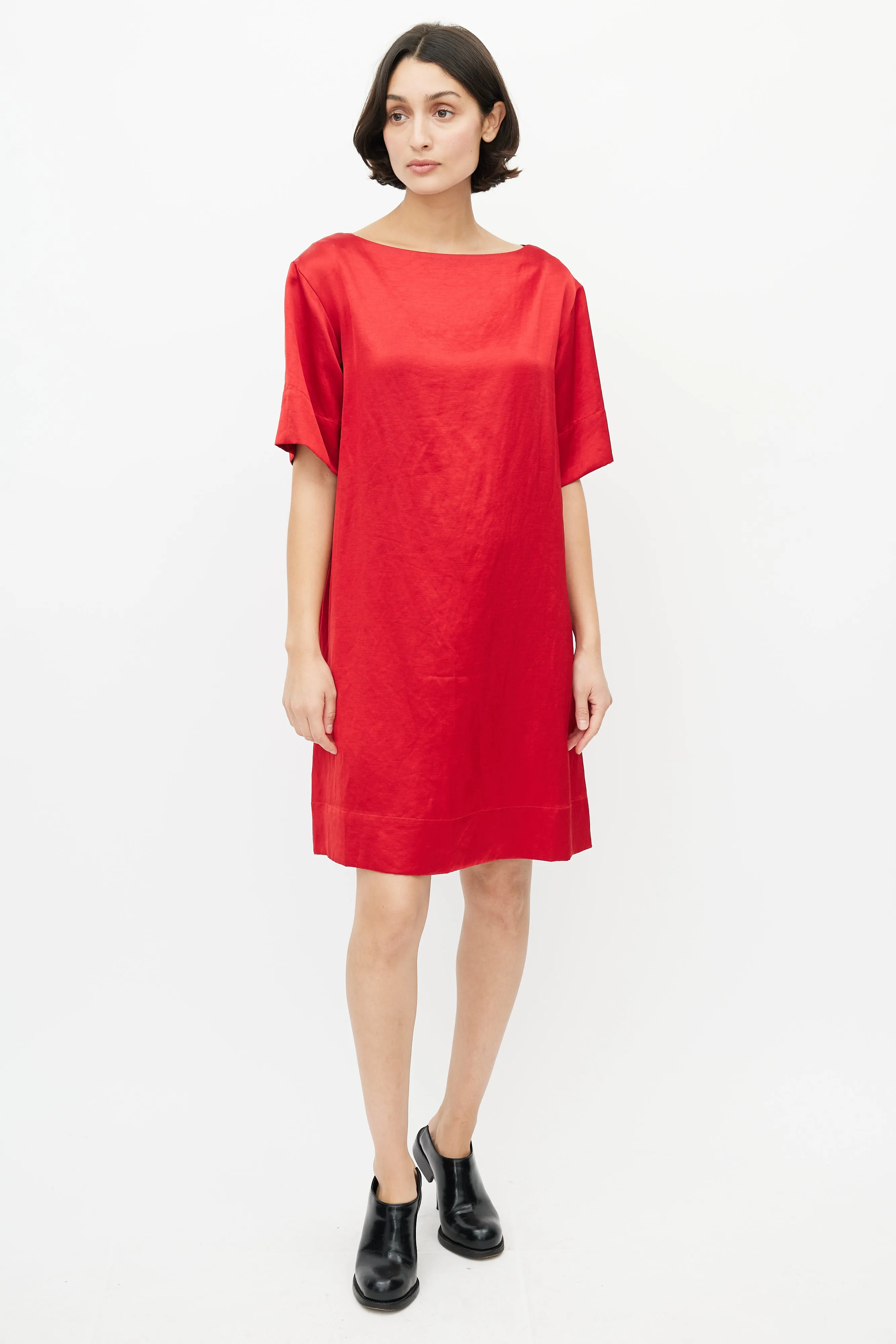 Red Satin Shift Dress