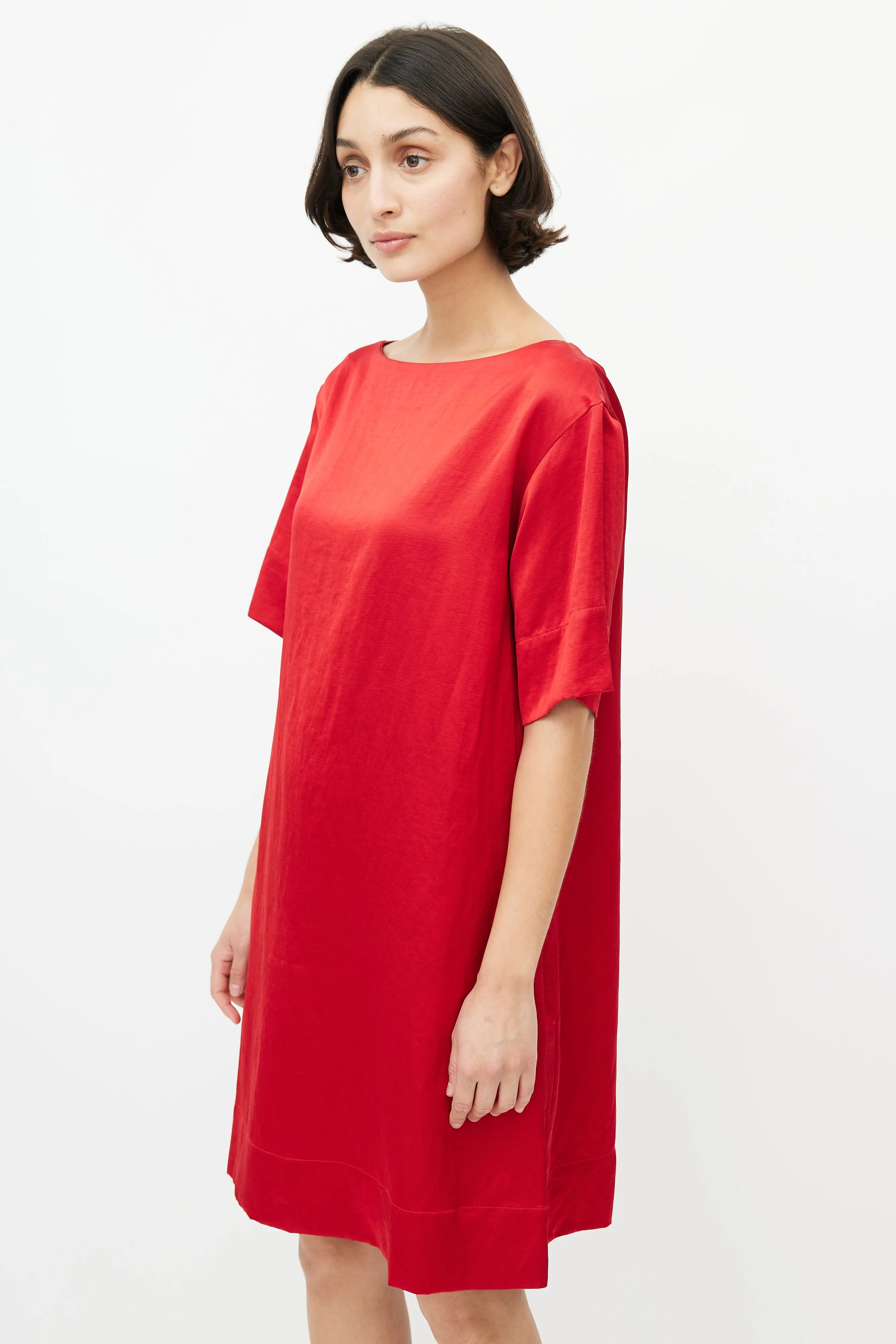 Red Satin Shift Dress