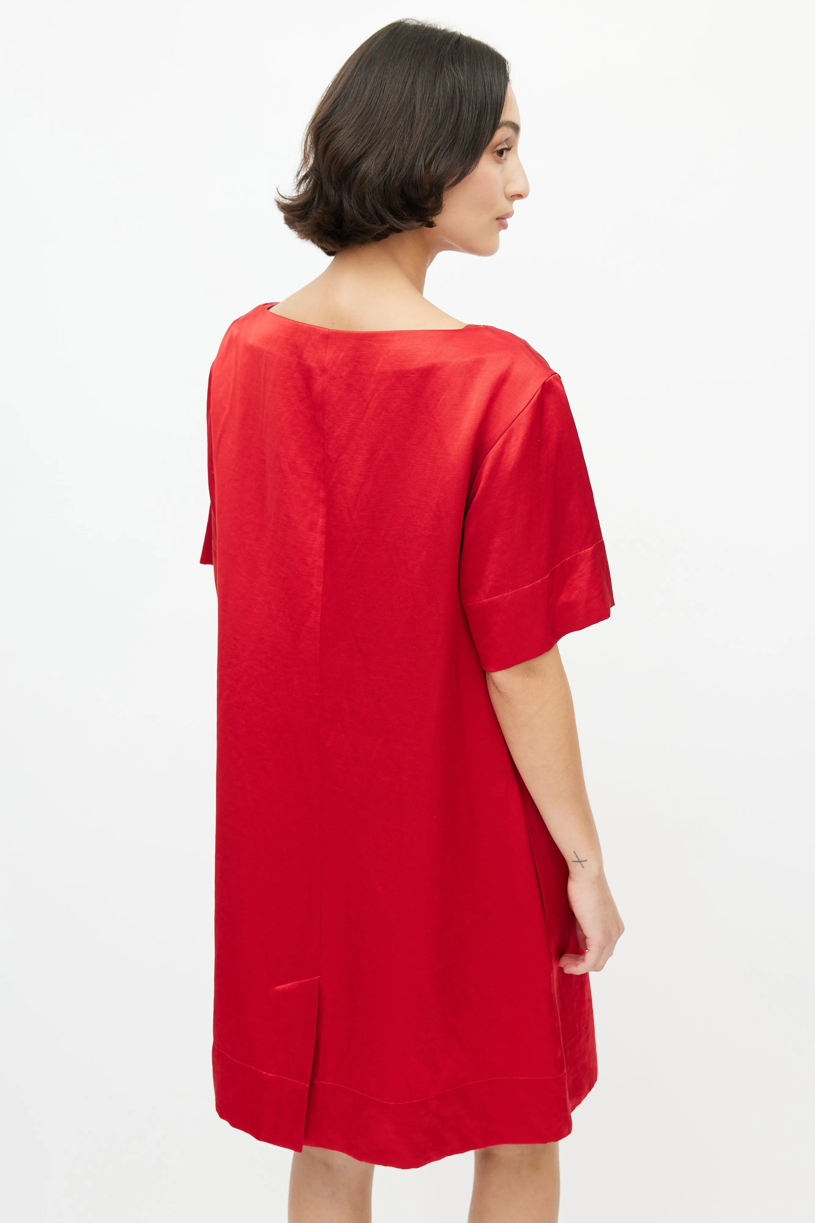 Red Satin Shift Dress