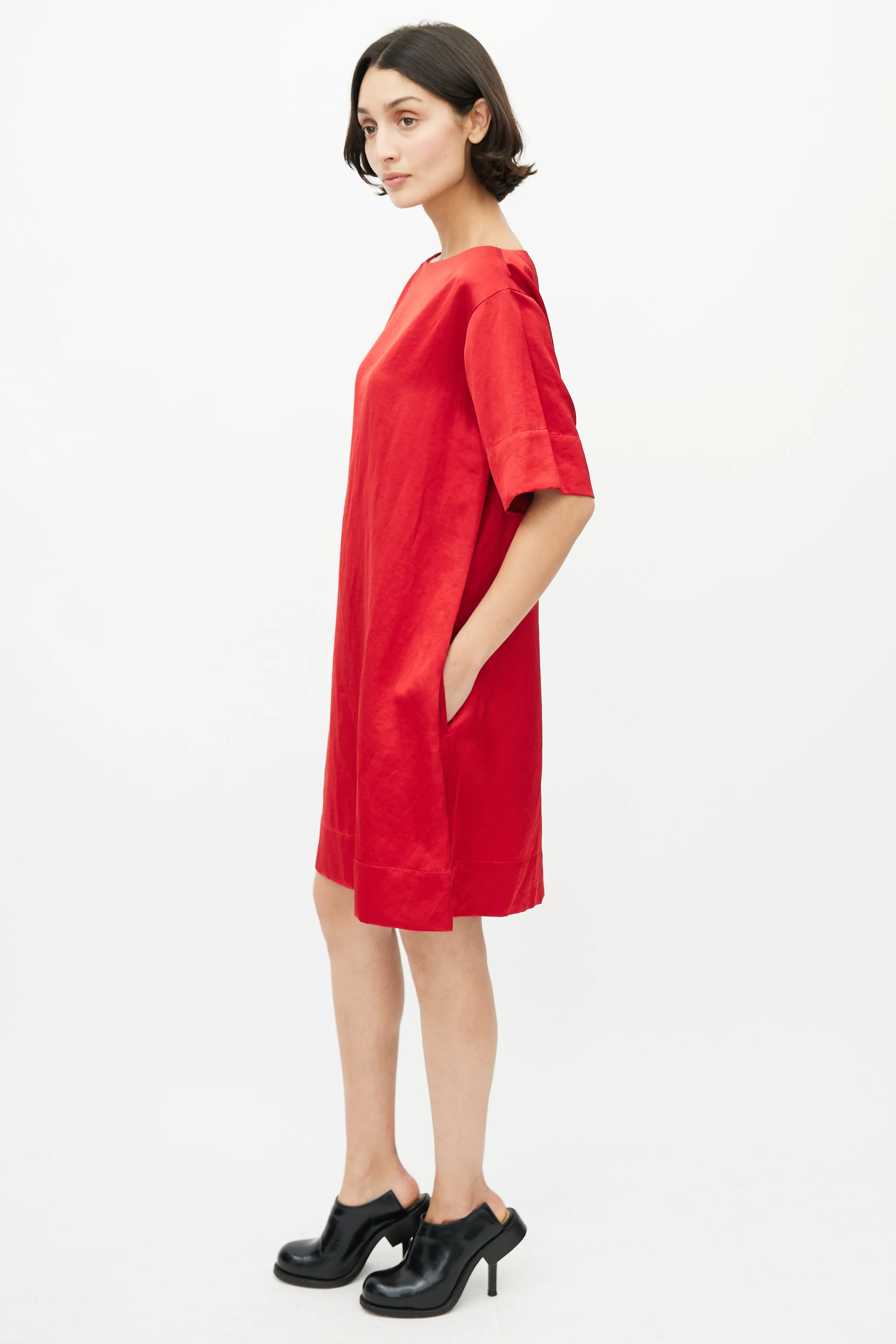 Red Satin Shift Dress