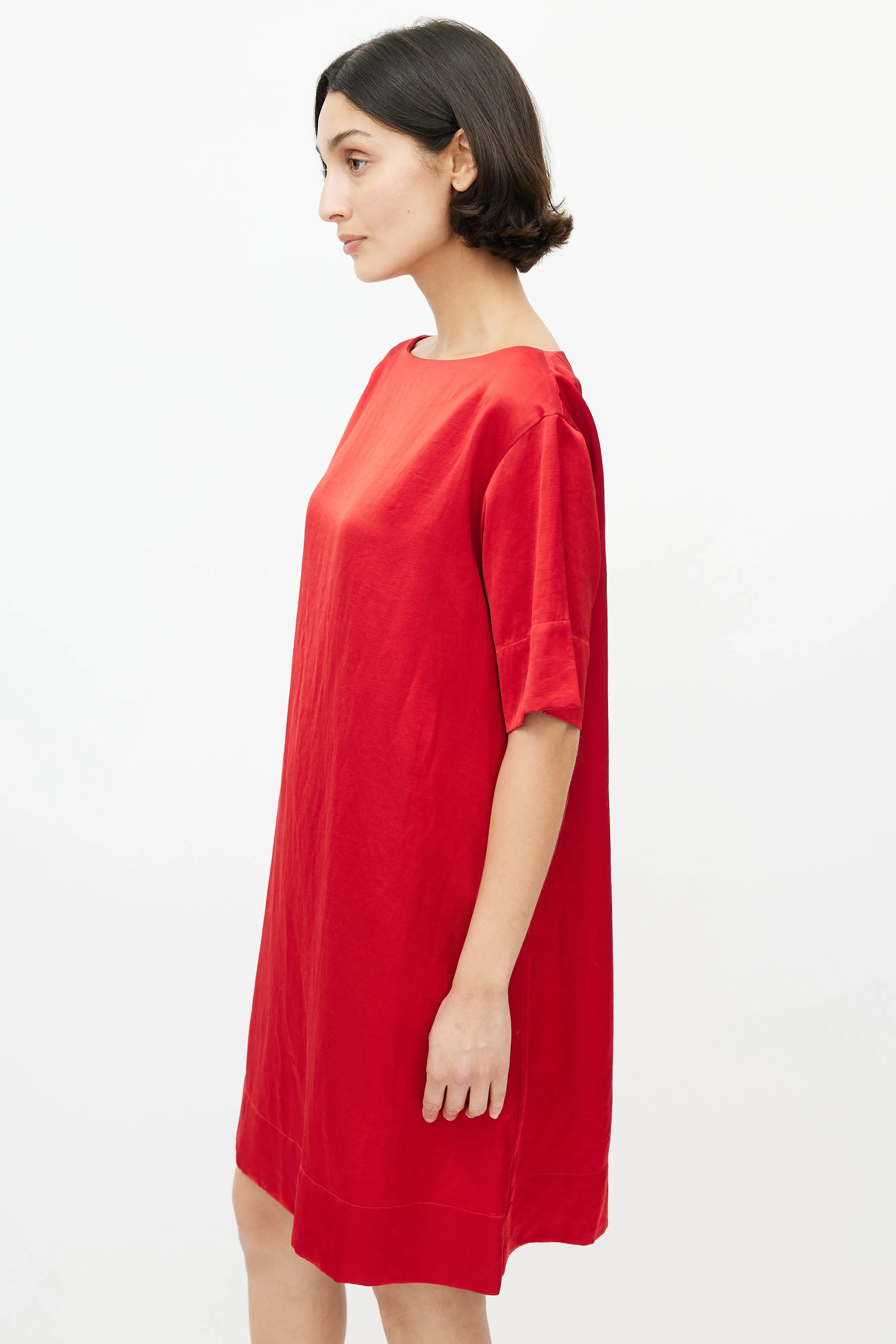 Red Satin Shift Dress