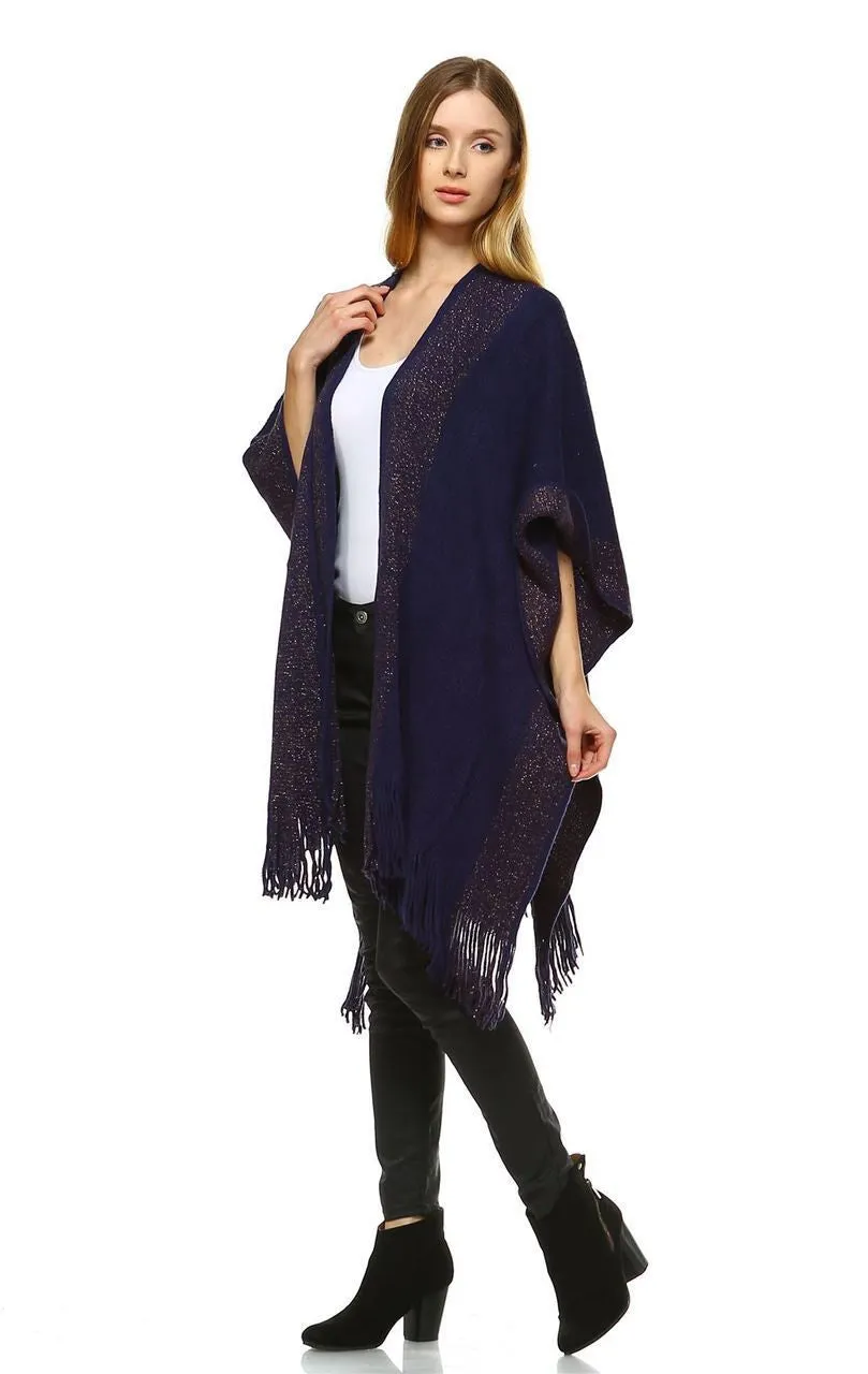 Regular and Plus Size Aztec Tribal Poncho Capes Wrap Navy