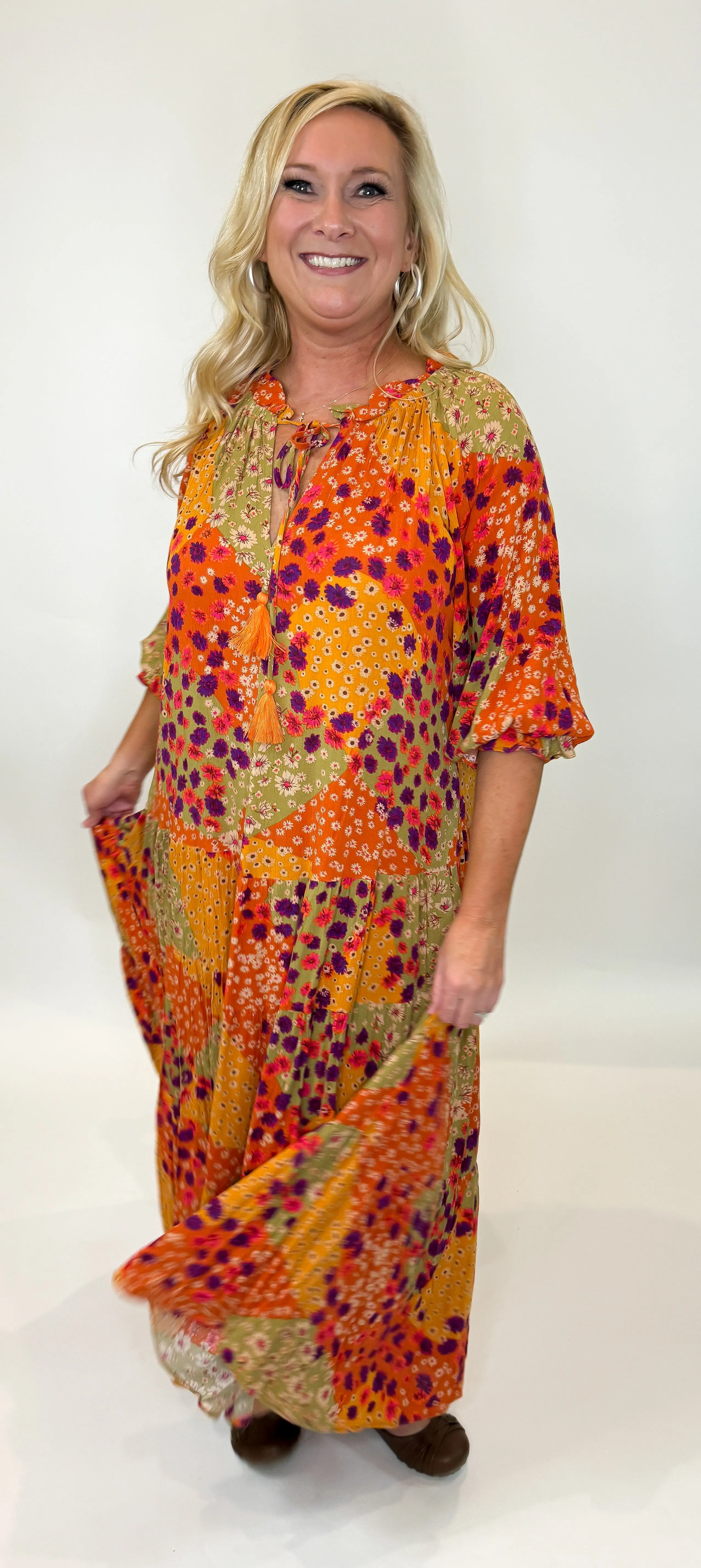 Rust/Olive Boho Midi Dress