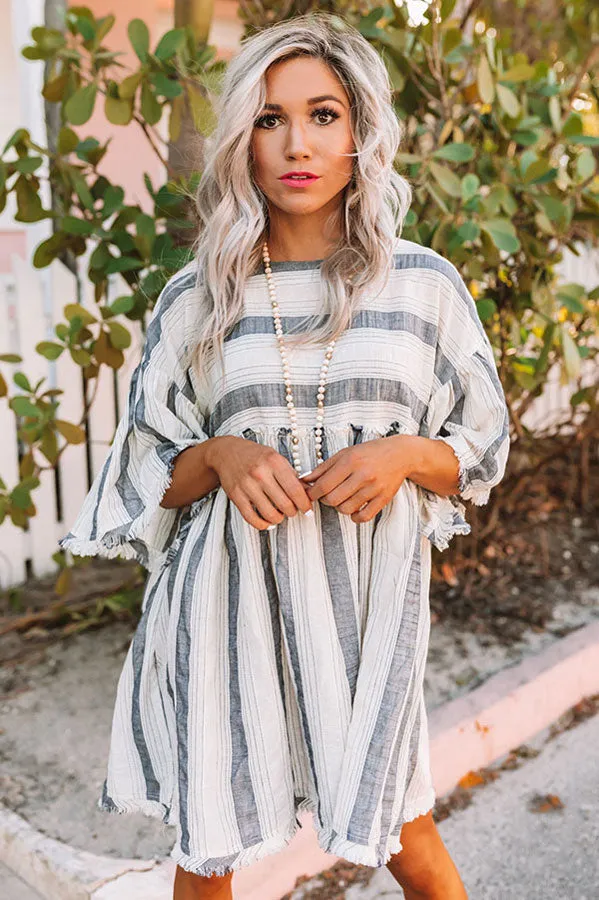 Set For Shore Stripe Babydoll Dress in Navy
