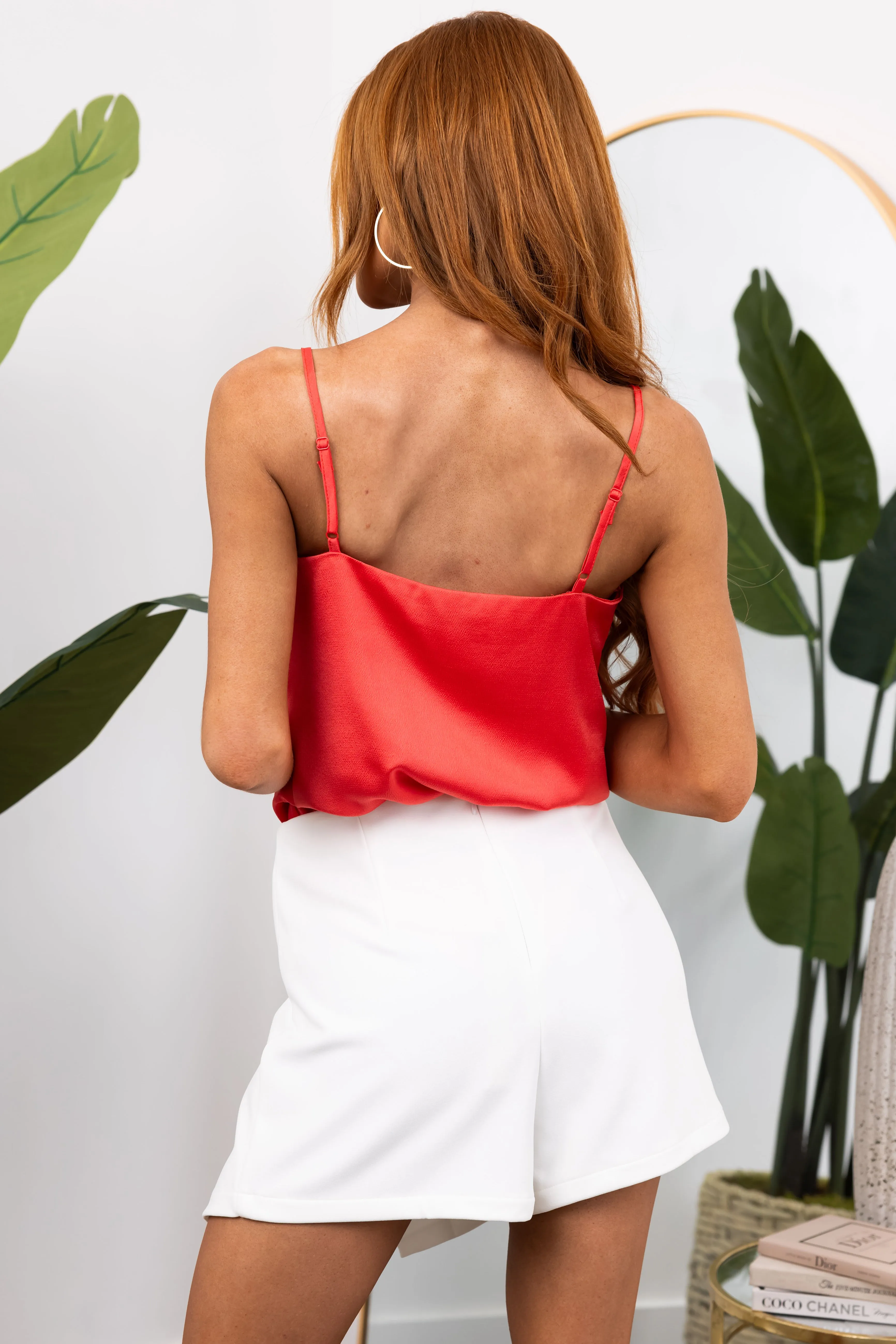 She Sky Coral Draped Neck Sleeveless Bodysuit