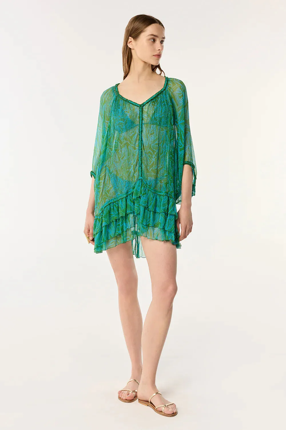 Silk Poncho Nava - Turquoise Pop Tiger