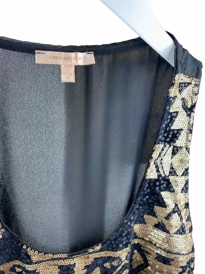 Skies are Blue, Women's Sequin Patterned Tank, Black/Gold, Size