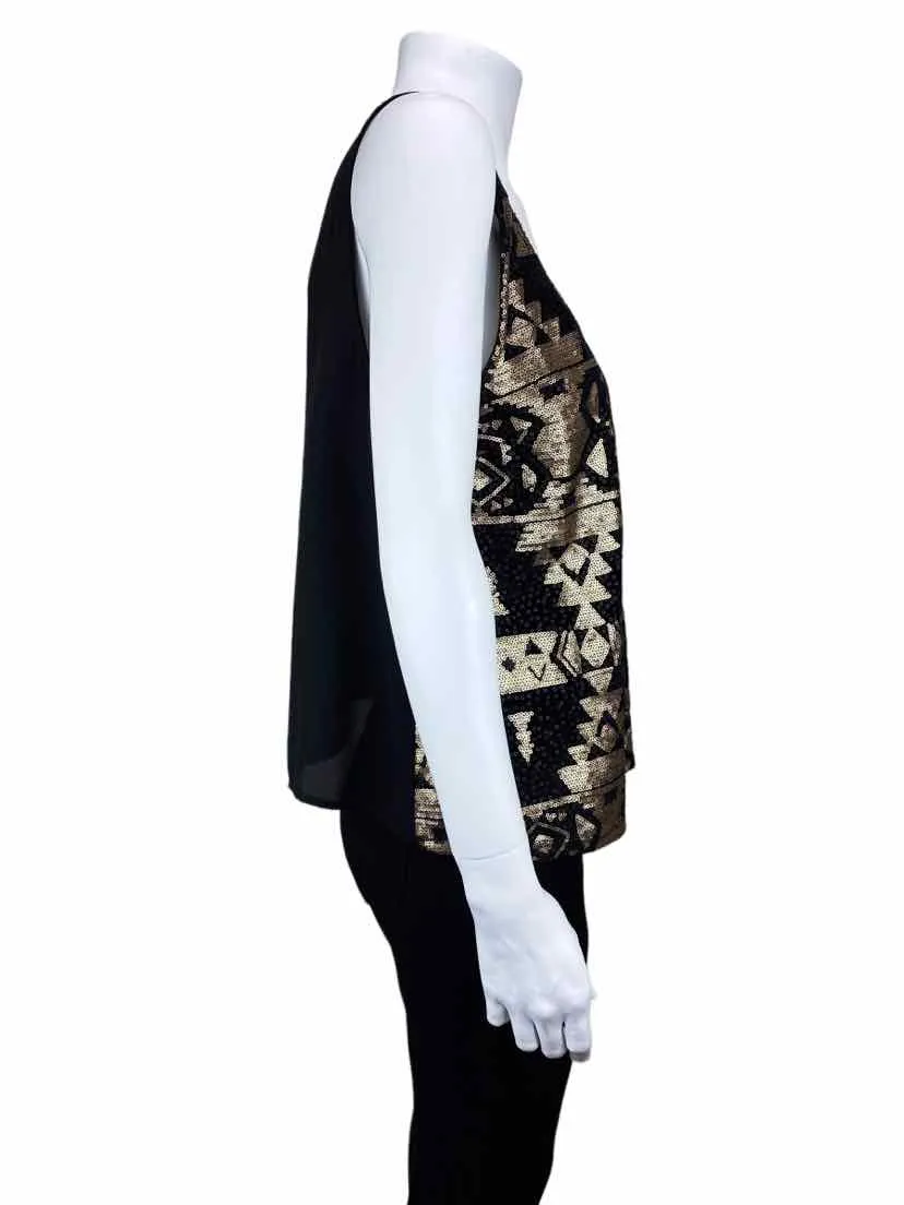 Skies are Blue, Women's Sequin Patterned Tank, Black/Gold, Size